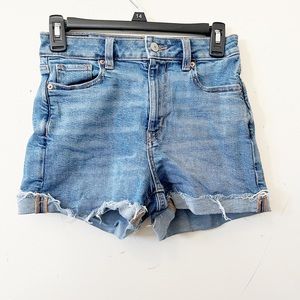 American Eagle Medium Wash High Waisted Distressed Cuffed Denim Shorts